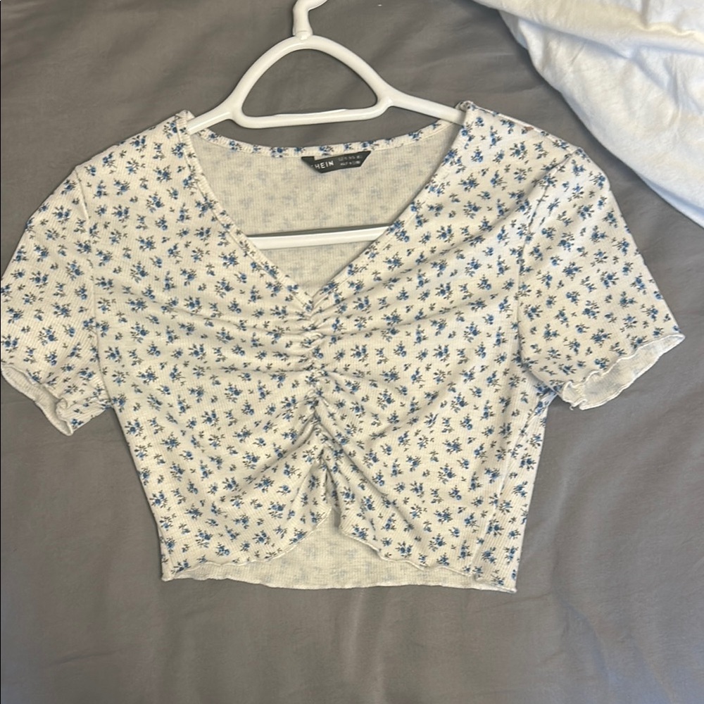 Blue Floral V-Neck Top